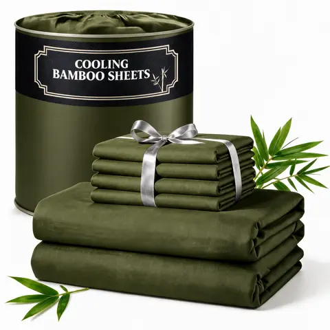 4/6pcs Extra Deep Pocket Sheets Bamboo Bed Sheet Set - kids & Pillowcase Set,Comfy Breathable Cooling Hotel Luxury Bedding for Women, Men and kids- Pockets, Ultra-Soft, Wrinkle Free,Twin/Full/Queen/King