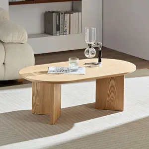 39.37’’ Modern Oval Coffee Table – Oak MDF Small Center Table with Sturdy Pedestal for Living Room, Apartment, Bedroom & Lounge |   Stylish Minimalist Accent Furniture
