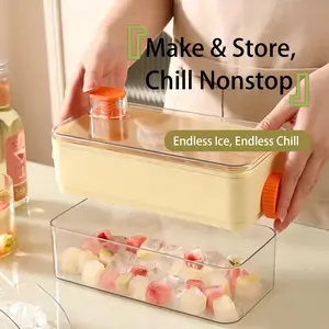 UFORU One Press Ice Cube Tray with Storage Bin, Easy Release Ice Maker Tray with Lid and Scoop, Ice Cube Mold for Fruit Ice, Coffee, Juice, Cocktails and Summer Drinks