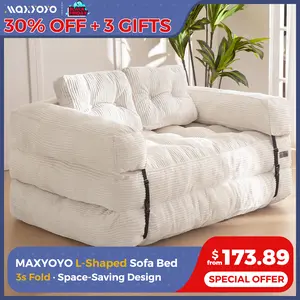 MAXYOYO L-Shaped Folding Sofa Bed – Convertible Floor Couch with Armrest, Pillow & Foldable Sleeper Chair for Living Room or Bedroom, Double
