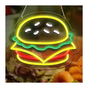 Hamburg Neon Sign Light Brightness Adjustable USB Powered For Burger Shop Restaurant Kitchen Wall Decoration 30cmx23cm
