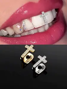 Cross Zirconia Hip Hop Teeth Grill, Unique Tooth Decoration, Punk Style, Perfect for Music Festivals, Parties, Holidays, Couple Gifts