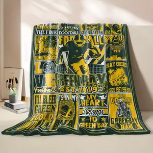 Green Bay -Themed Plush Throw with Team Logo, Players & Slogans - 50"x60" All-Season Soft Bedspread for Fans, Ideal Gift for Men & Women (Machine Washable) - Retro Stadium Colors, Green & Golden Team Spirit, Perfect for Game Days & Home Decor