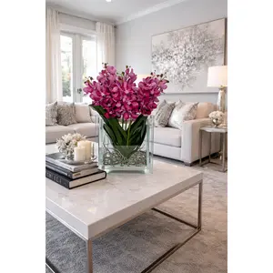 SQUARE GLASS VASE WITH ORCHIDS