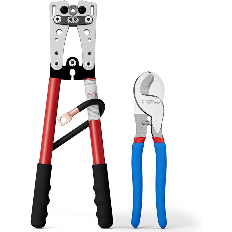 Lug Crimping Tool, Terminal Crimper with for AWG10 8 6 4 2 1/0 Heavy Duty Wire Lugs, Electrical Lug, Copper Lugs, Terminal Lug Crimping Tool, Terminal Crimper with for AWG10 8 6 4 2 1/0 Heavy Duty Wire Lugs, Electrical Lug, Copper Lugs, Terminal