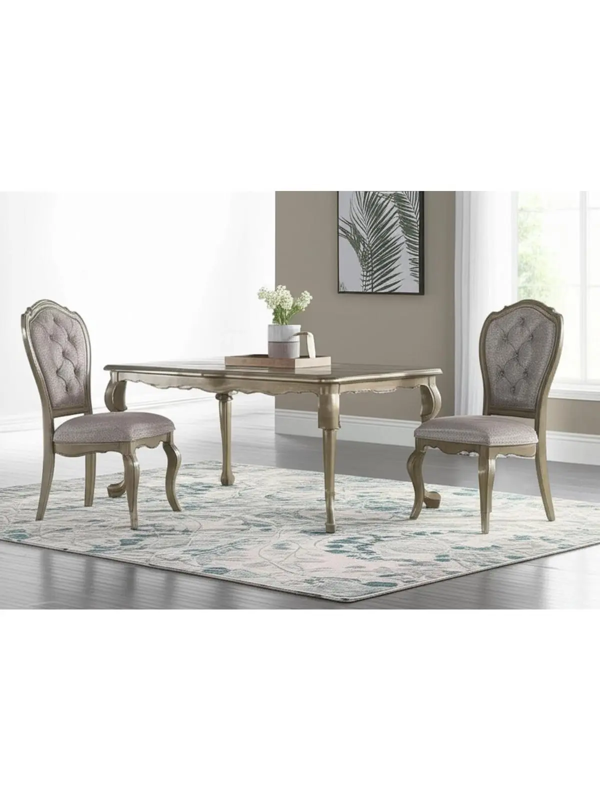 212 MAIN Transitional Tufted Upholstered Dining Side Chair - Set of 2, 43x24x26 in Beige & Taupe Fabric, Solid Wood Frame, Full Assembly Required, Armless Legged Chair