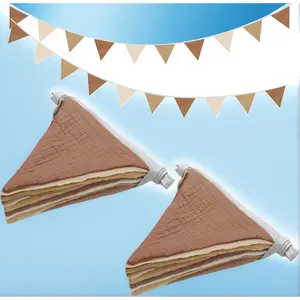 Coffee 2PCS Fabric Pennant Banner Flags – 7.75 ft Each Triangle Bunting Garland – Nursery Baby Shower Decor for Baby Boy Room, Playroom, Boho Birthday Party