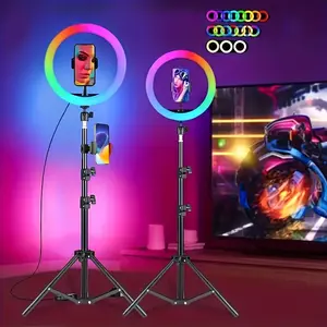 Uegogo 12" RGB Ring Light | 63" 2-Section Tripod & Dual Phone Mount | Detachable Extendable Legs | 28 Color Modes | USB Control | Studio Lighting for TikTok Live, Gaming, Beauty & Photography Selfie Accessories Smartphone Vlogging Kit