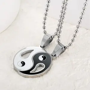 2pcs Tai Chi Bagua Couple Necklace Hollowed Out Splicing Design Eastern Charm Yin Yang Symbol Daily Wear Birthday Gift