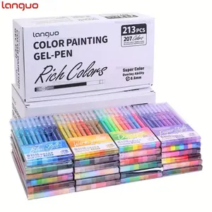 Languo 213pcs Drawing Gel Pen Set, 0.6mm Tip, Rich Colors, Large Capacity Ink Pens, Artist Drawing Pen, Ideal for Office, Painting, Correction, Diary, DIY Art, Art Materials