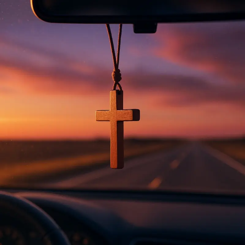 A walnut-coloured cross car ornament, Car Dashboard Ornament, Car pendant, Automotive rear-view mirror decoration, Car interior ornaments, Car Interior Accessories, Aesthetic car accessory, Christmas gift, Easter decorations, Car Interior Decorative