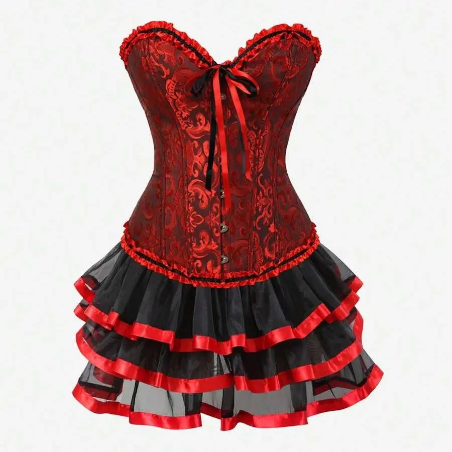 2-Pieces Vintage Victorian Steampunk MILALEE Corset Skirt Set for Women Gothic Style Outfit Perfect for Halloween Cosplay Party Costumes Code 819+3704