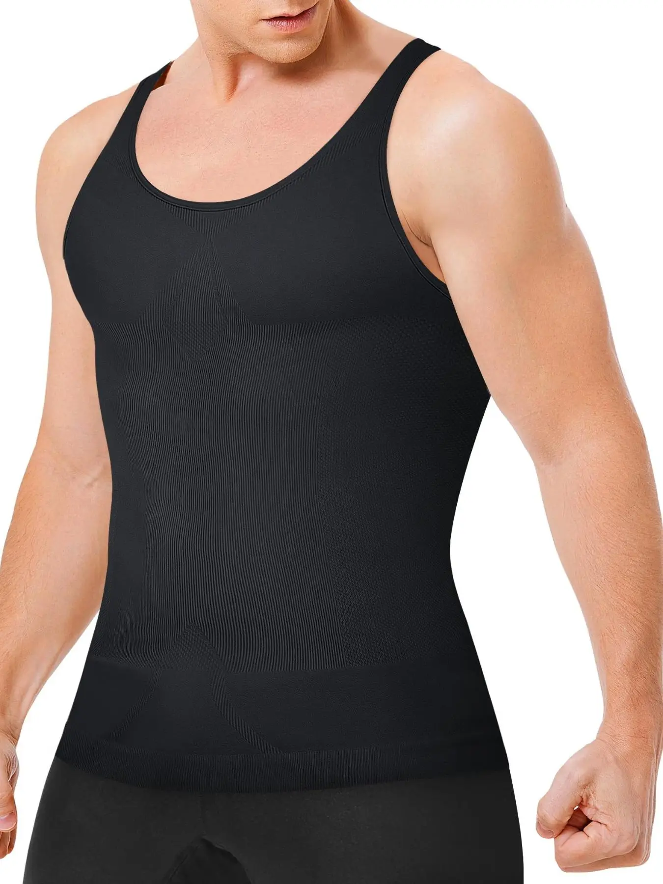 Men's Solid Color Compression Shapewear Vest, Casual Comfortable Breathable Tummy Control Shaper Tank Top, Men's Shapewear Top for Daily Wear