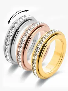 Luxury CZ Rotating Ring for Anxiety, Elegant Casual Ring, Sparkling Princess Cut Eternity Band Spinner, Elegant Stress Relief Fidget Jewelry, Comfort Fit Wedding Band for Women Men, Thoughtful Gift for Best Friend Couples, 3 Colors Available