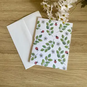 Ladybug Greeting Card with Envelope - Watercolor Design, Premium Card Stock, A2 Size, Blank Inside, Set of 2 or 4