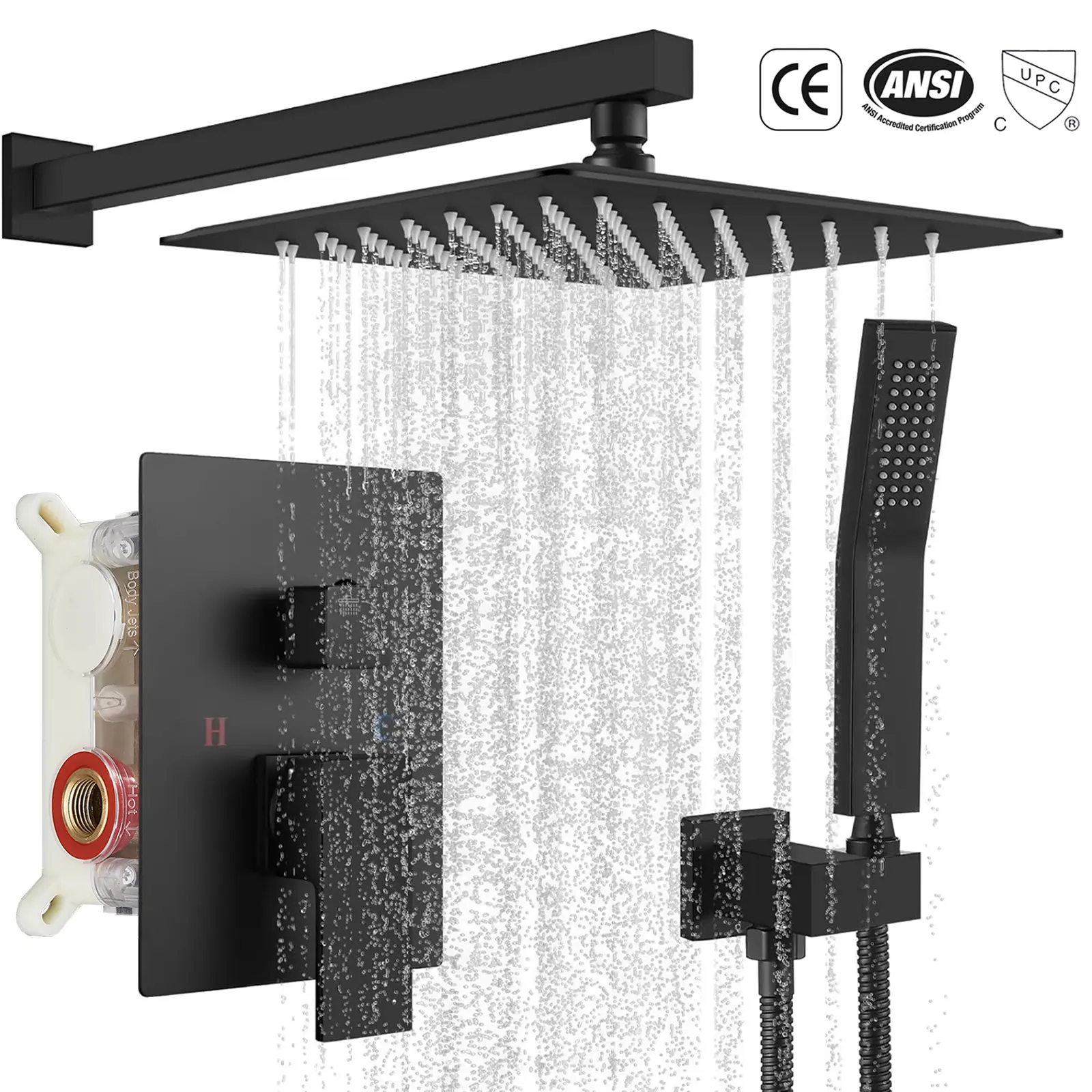 Senlesen Black Shower Faucet Set Rainfall Shower System with Rain Shower Head and Handle Set Wall Mounted Shower Fixtures Metal Trim Repair Kit with Shower Valve