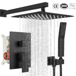 Senlesen Black Shower Faucet Set Rainfall Shower System with Rain Shower Head and Handle Set Wall Mounted Shower Fixtures Metal Trim Repair Kit with Shower Valve