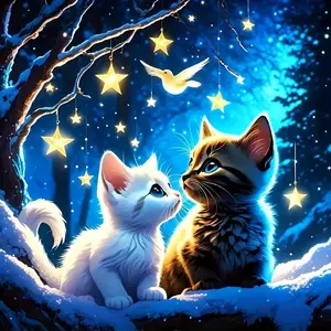 Two Cats Diamond Painting Kit, Square Drill Round Drill Cute Animal Embroidery DIY Handmade Rhinestone Art Set