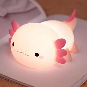 FAMIDUO Axolotl Night Light for Kids, Cute Dimmable Silicone Animal Nursery Lamp, Rechargeable Touch Lamp, Baby Room Decor, Axolotl Gifts for Kids Girls Boys Baby Toddler Mother, 1200mAh Portable Cordless LED Night Light with Smart Timer Function - Soft