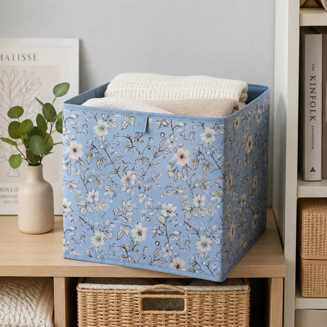 Closet Essentials Floral-Print Collapsible Storage Container with Lid | Foldable Fabric Storage Bin for Clothes, Blankets, Toys & Closet Organization