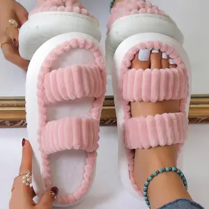 Minimalist Fluffy Home Slippers, Open Toe Bedroom Sandals for Gifts, Casual Soft Platform Pink Bedroom Slippers, Fuzzy Warm Slippers for Women 2026, Walking Shoes, Footwear