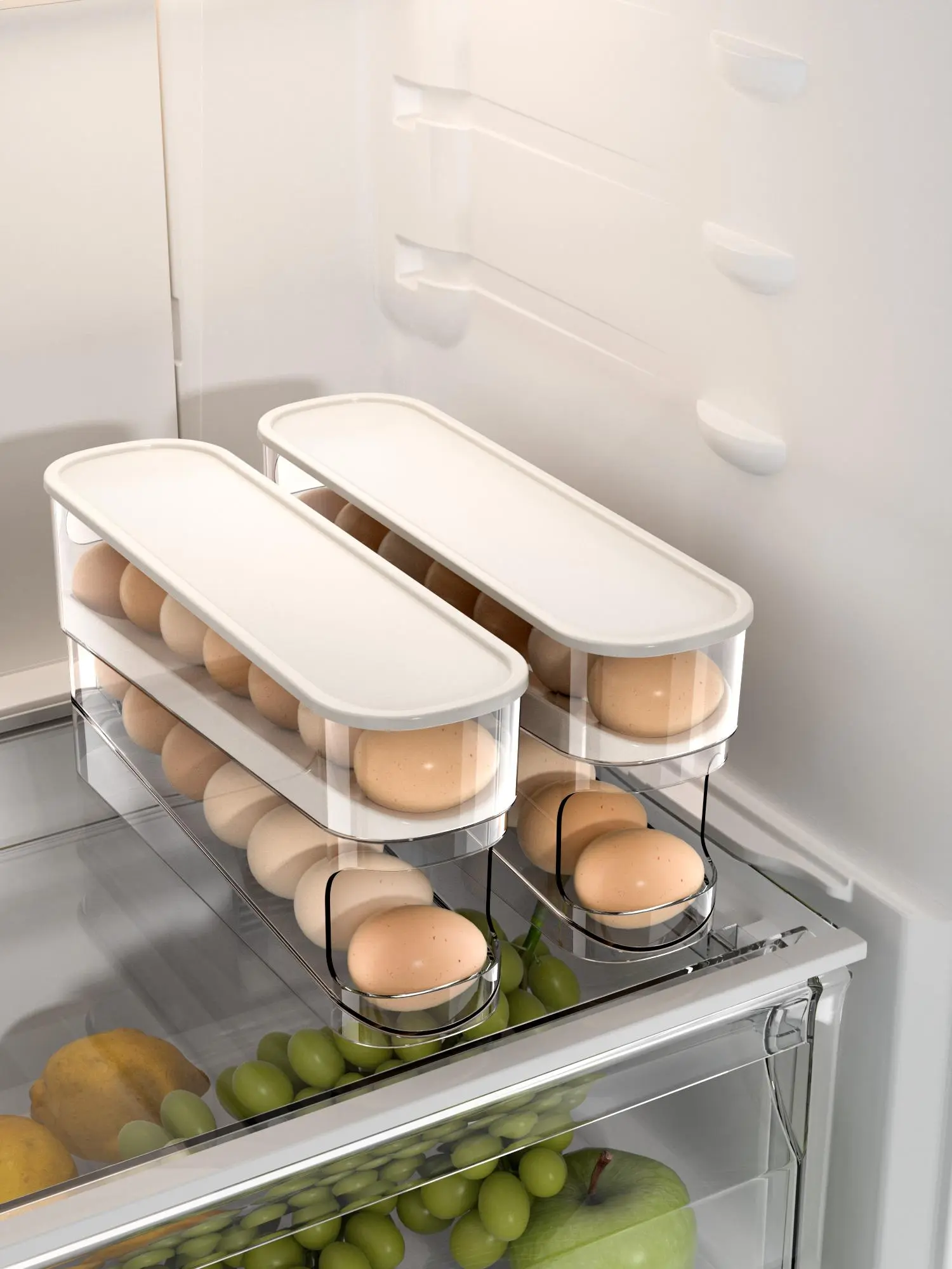 Refrigerator 2-layer Automatic Egg Roller Storage Organizer, Refrigerator Container Egg Rack, Automatic Replenishment, Convenient and Fast, Reject Eggs Broken By Collision