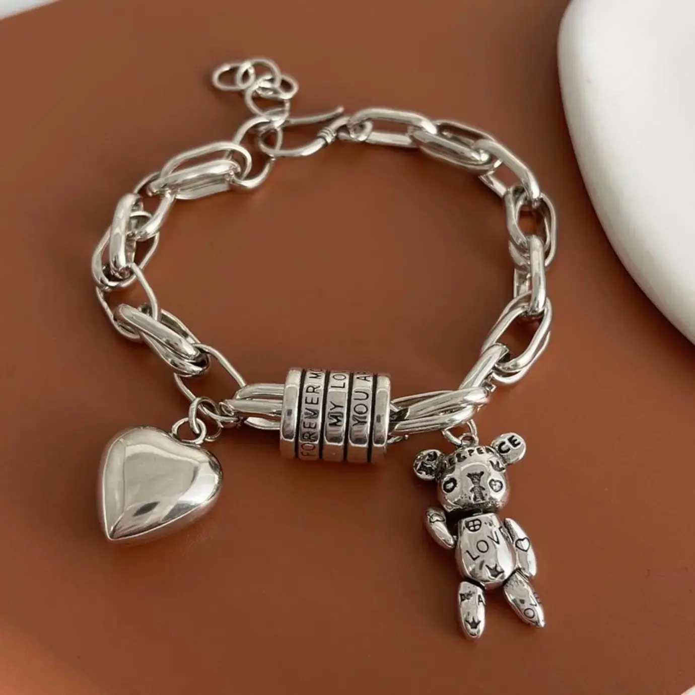 Sports Wristband - Vintage Elegant Heart Charm Bracelet, Handmade Retro Adjustable Jewelry for Women, Casual All Seasons Accessory, Friends Anniversary Birthday Gift, Daily Wear
