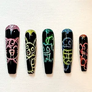 Neon Pokemon Nails custom hand painted soft gel press on tips Nail Art