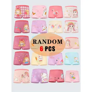 Random 6pcs/Pack Girls Boxer Panty Cartoon Pattern Soft Breathable Elastic Girls Shorts Pink Cute