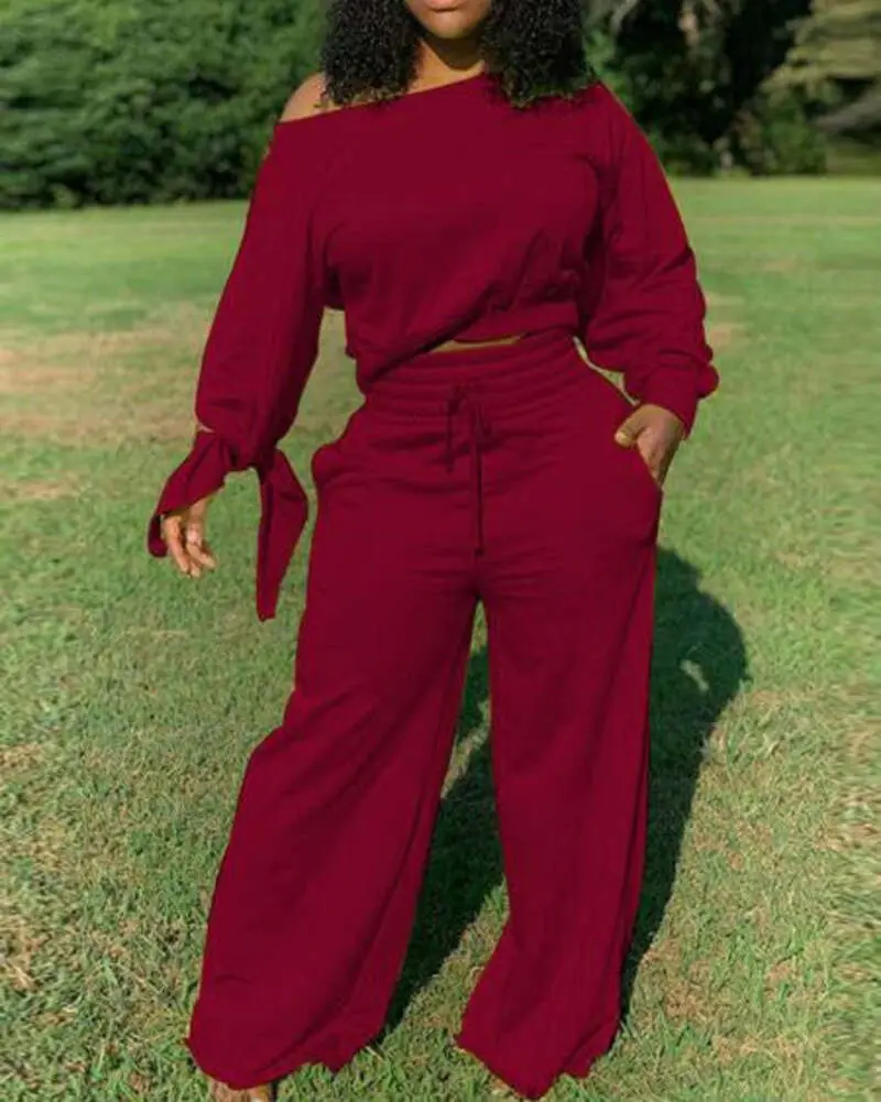 Wide leg (Maroon) Drawstring Jogger Set
