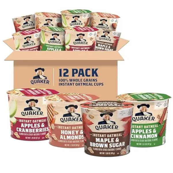 Quaker Instant Oatmeal Express Cups, 4 Flavor Variety Pack, 1.76 Ounce (Pack of 12) Quaker Instant Oatmeal Express Cups, 4 Flavor Variety Pack, 1.76 Ounce (Pack of 12)