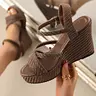 Summer Women's Maroon Braid Design Wedge Heel Sandals, Strappy Platform Wedges, Thick Sole Waterproof Platform, Casual Office Daily Slimming Height-Boosting Shoes, Wedged Platform Sandals, Platform Heels Wedges