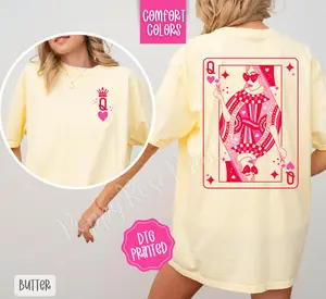 Queen Of Hearts Front & Back Print Shirt Comfort Colors, Trendy Women's Tshirt