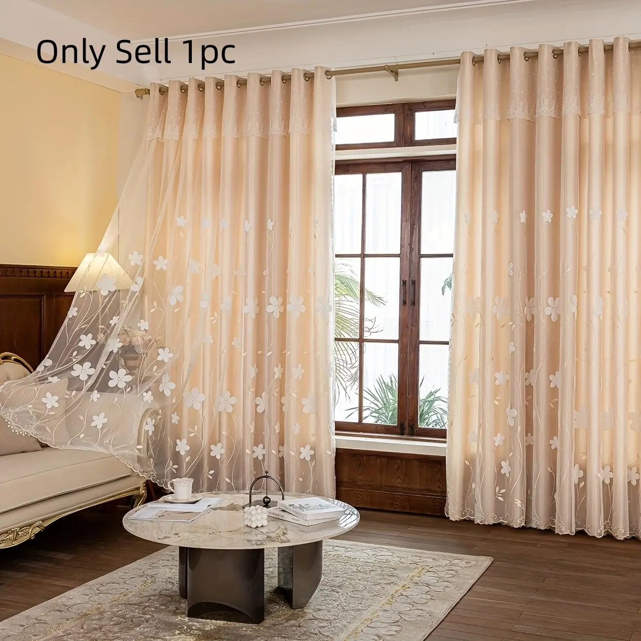 1pc Modern Rustic Embroidered Blackout Curtain with Sheer Layer, Ideal for Living Room, Bedroom, Kitchen, Balcony, Study Decor