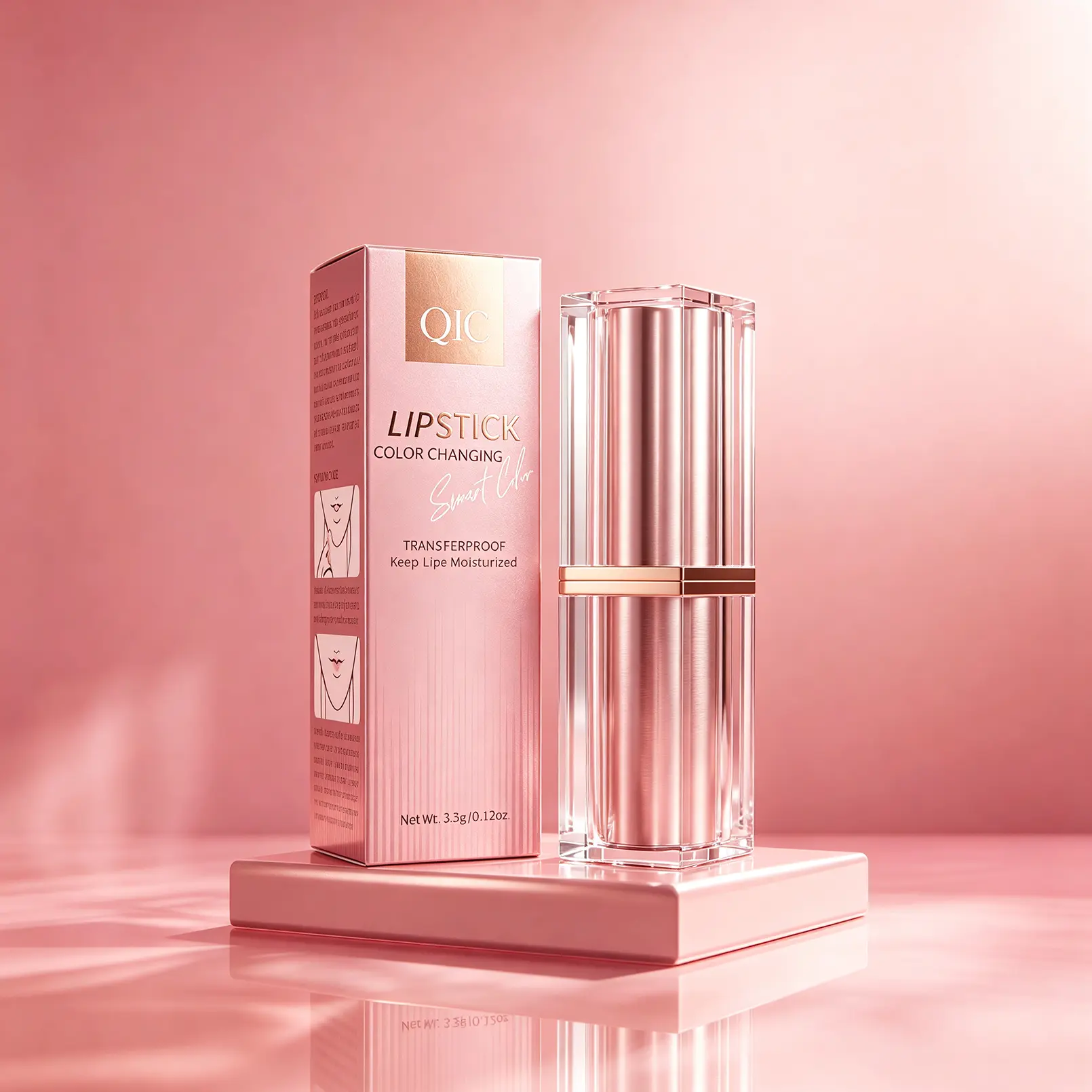 QIC Transferproof Color-Changing Lipstick, Gold Foil PH Lipstick, Smudge-Proof Glossy Lip Glow for All-Day Wear