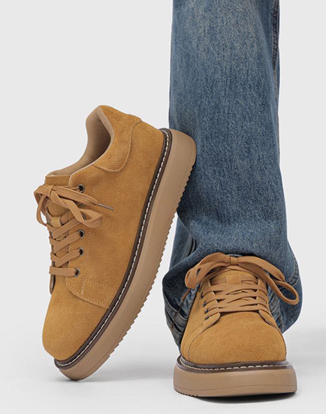 Vintage Workwear Icon: Camel Suede Platform Casual Shoes