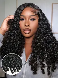 Burmese Curly Glueless Wigs Human Hair Pre Plucked Pre Cut 180% Density Drawstring Wig Human Hair 13x6 HD Lace Front Wigs Human Hair for Black Women Wear and Go Glueless Wig Natural Color 30inch