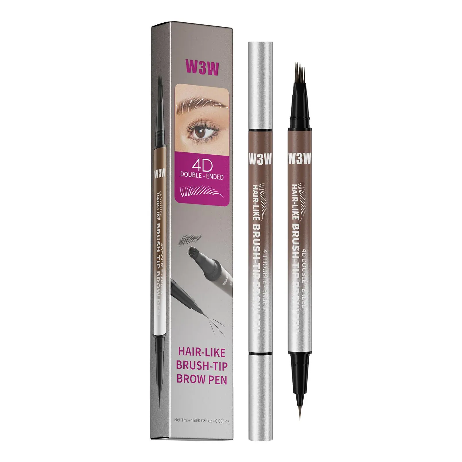 Waterproof Liquid Eyebrow Pen,Double-ended Eyebrow Pencil with Free Brow Brush,Liquid Eyebrow Pencil Create 3D Natural Realistic Brows,5 Shades Brow Makeup Tool for Women