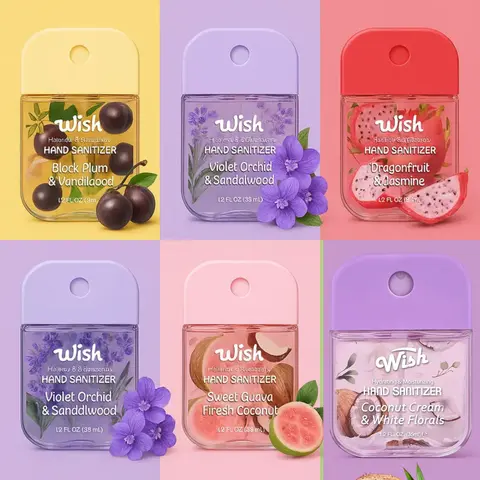 Wish Hand Sanitizer 1.2oz/35ml Set Multi Scent Variants Assorted Fresh Scents Bag or Hook Style for Easy Access