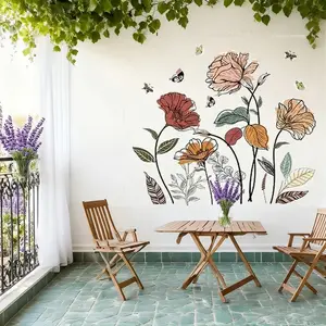 Bohemian Floral Wall Stickers, Wildflower Living Room Bedroom Background Decals, Floral Pattern Sticker, Artistic Self-Adhesive Vinyl, Durable Peel-And-Stick Decor