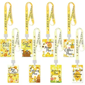 8 Set PVC Hall Pass Lanyards Bee Theme Unbreakable Hall School Passes Teacher Supplies for Classroom Elementary Middle School Bathroom Library Office Nurse