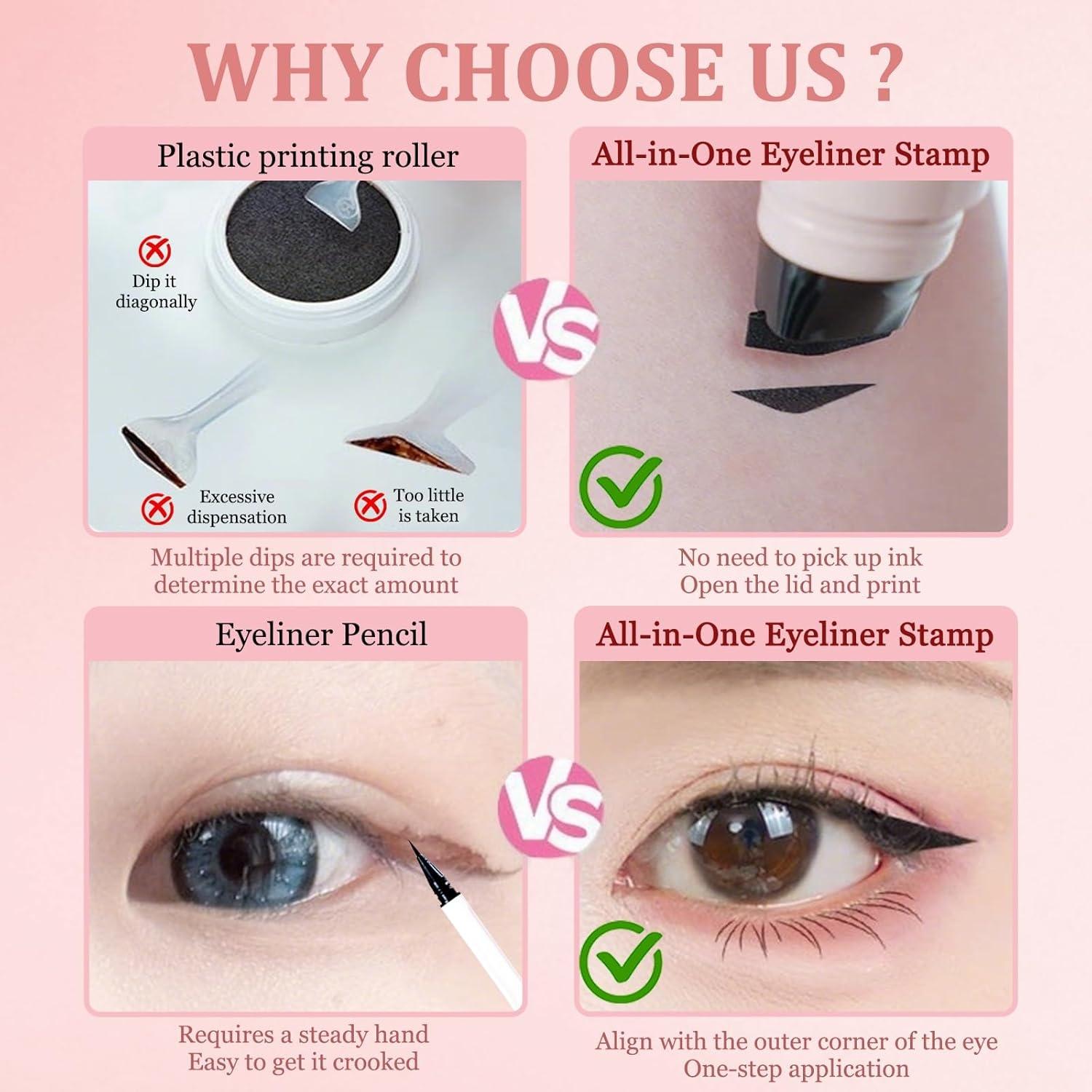 Eyeliner Stamp Upgraded Foldable Eyeliner Stamp for Perfect Wings, Waterproof Eyeliners Tool, Smudge Proof Eyeliners Pen for Beginners