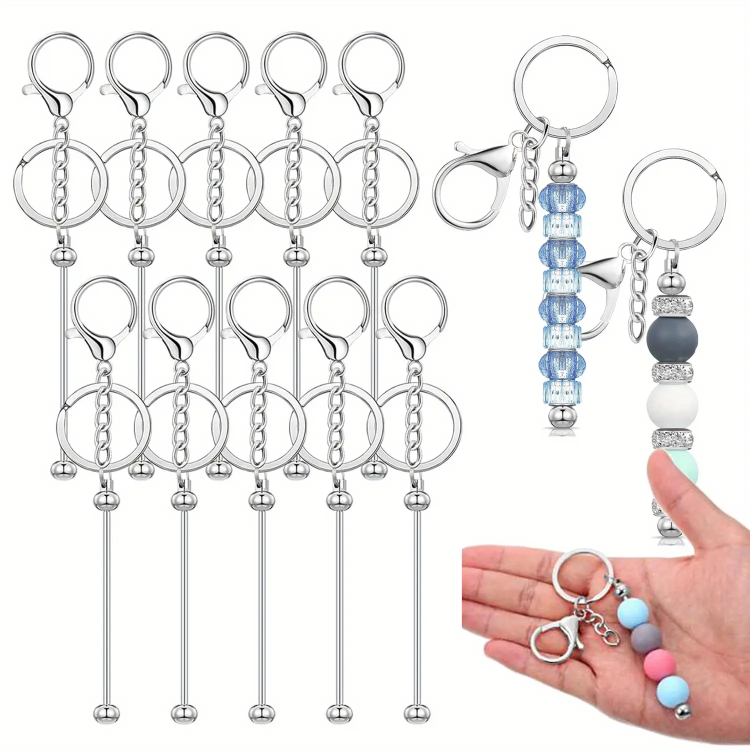12Pcs/Set Blank Bead Metal Pole Keychains (Without Beads),Handmade Items,Exclusively for DIY Handicraft Enthusiasts,Christmas,Thanksgiving Gifts,Hand Tools Kits,Tools & Hardware