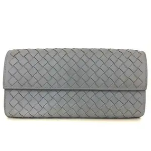 Pre-owned Bottega Veneta other Small Leather Goods Intrecciato Lambskin Bifold Long Wallet Blue 11686676784/601208