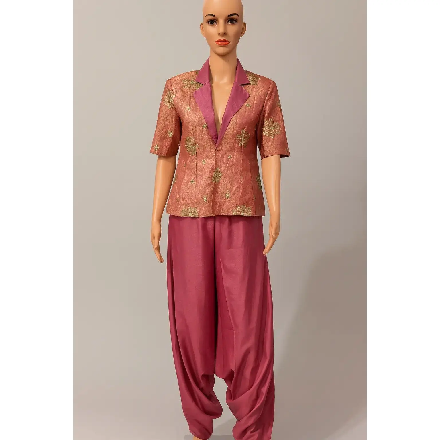 Indo-Western Dhoti Pant Set - Magenta Pink & Gold