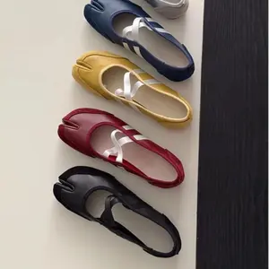 French Cross-Band Toe Pig Trotter Shoes for Women 2025 Spring New Genuine Leather Flat Ballet Shoes Mary Jane Single Shoes for Women