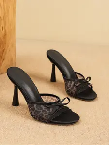 Elegant Women's Sandals, Leopard Print High Heel Mules, Breathable Mesh, Perfect for Weddings, Parties, Office, Summer Fashion