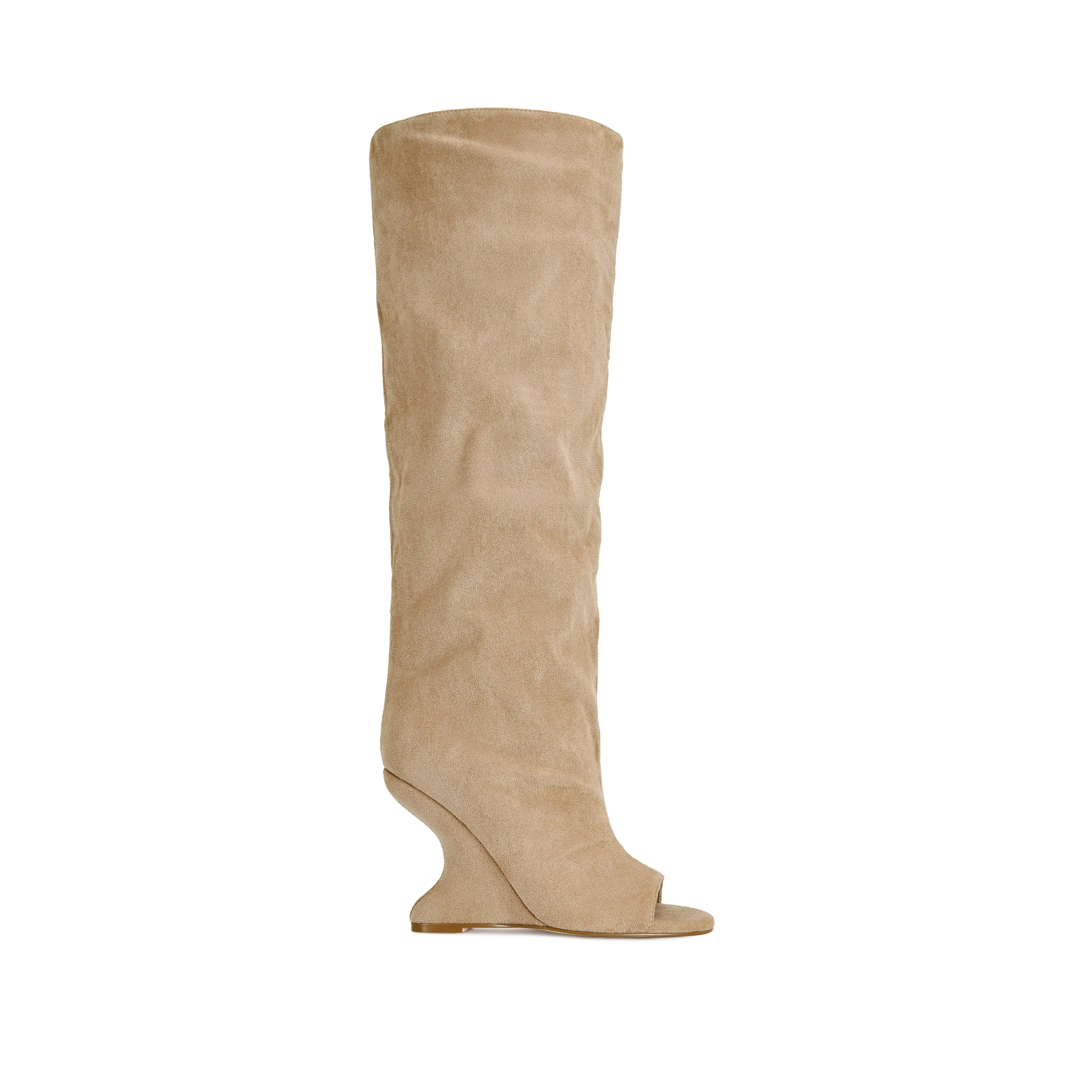 VINCENT-NUDE PEEP TOE WEDGE SLOUCH BOOT