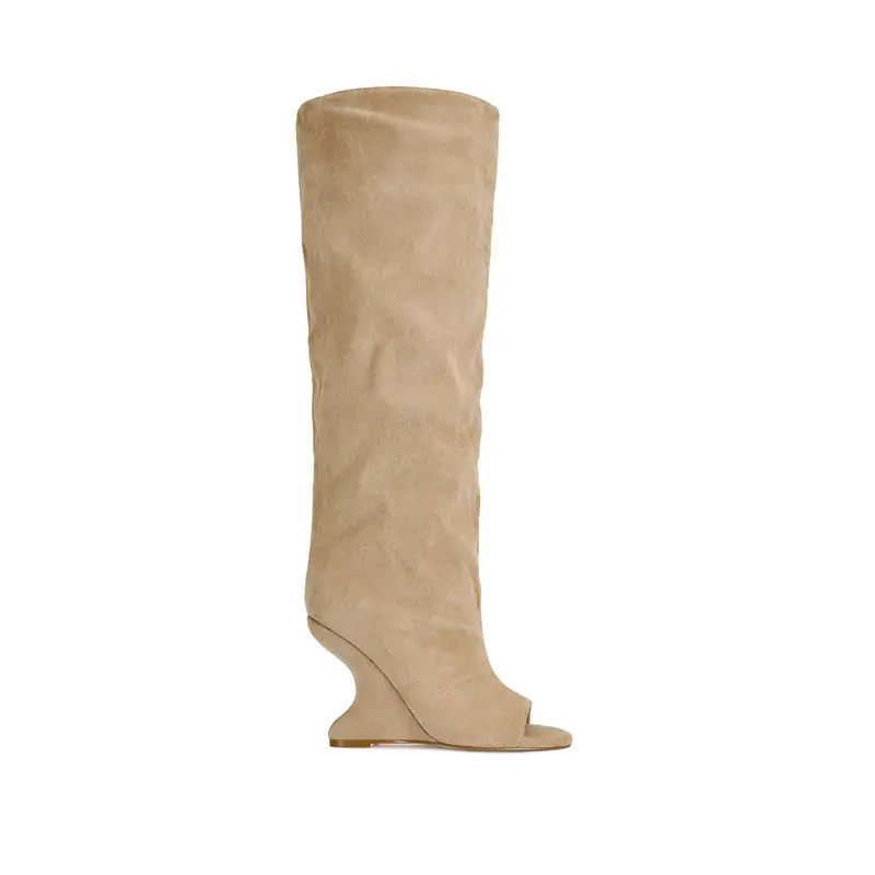 VINCENT-NUDE PEEP TOE WEDGE SLOUCH BOOT