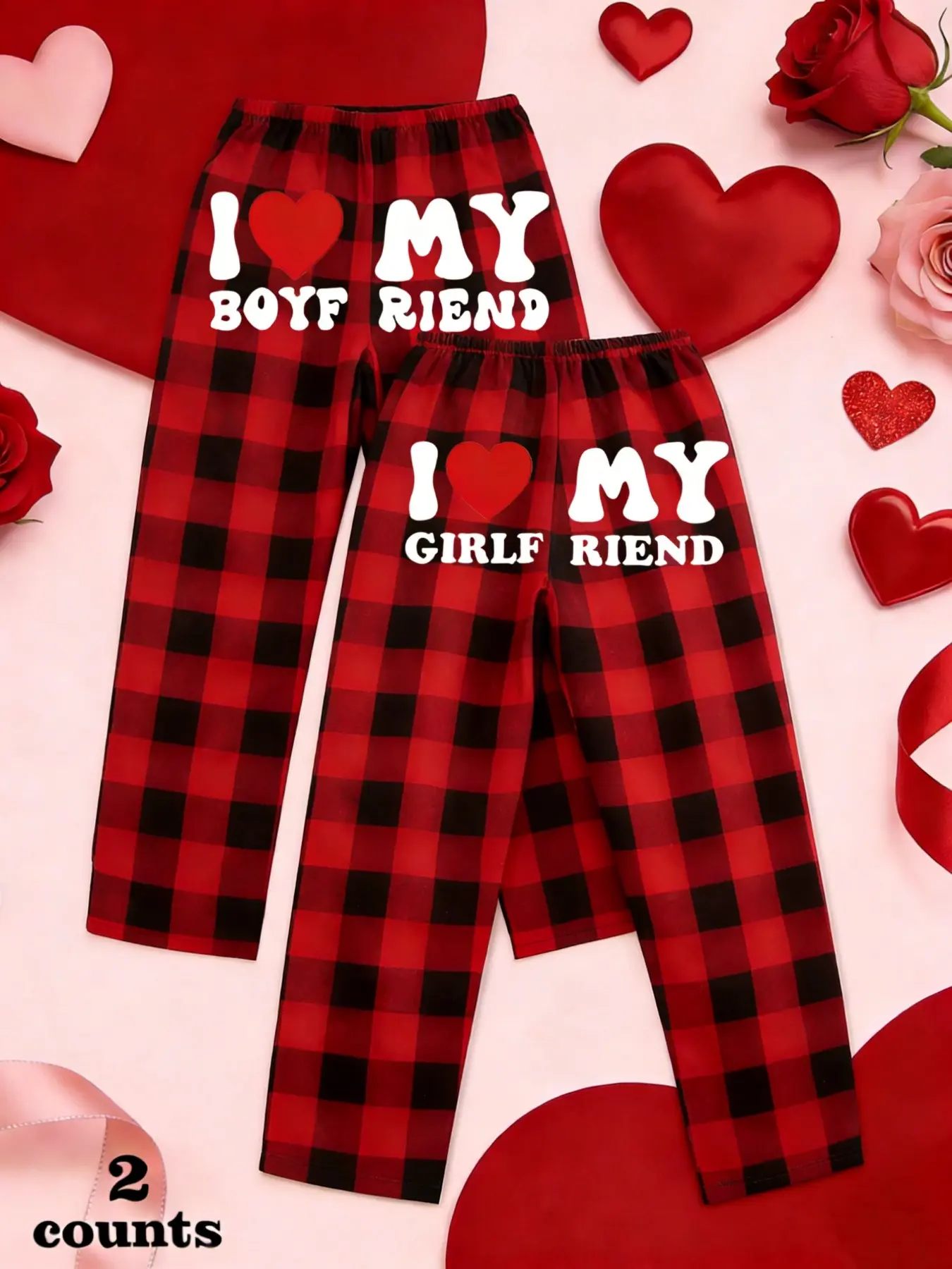 Men Women Plaid Pants Set, Matching Letter Print Fitted Casual Sleepwear, Comfortable Elastic Waist Loungewear Home Wear, All Season Soft Fabric